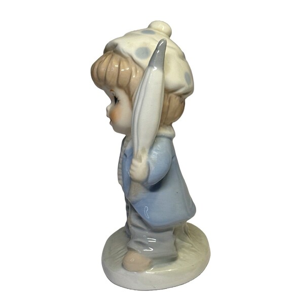 Vintage Porcelain Figurine – Boy with Umbrella & Basket – Blue Jacket & Hat - Picture 2 of 4